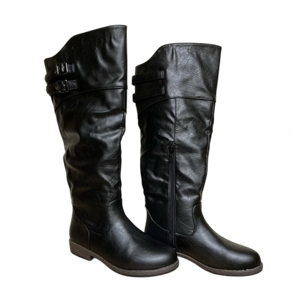 NWT Journee Collection Black‎ faux leather Over the Knee Boots size 7